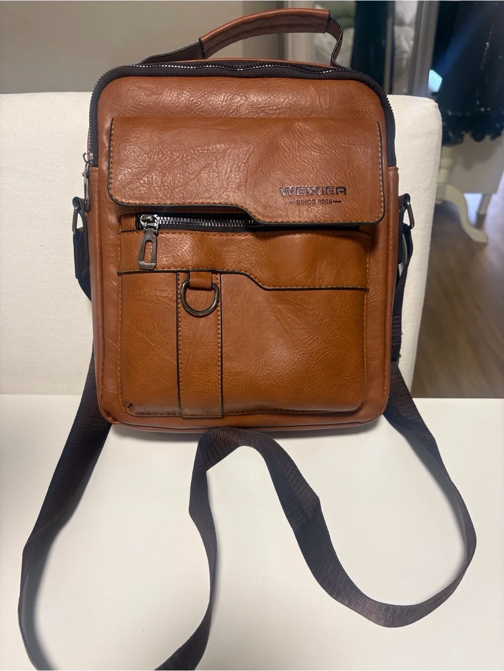 Tan Leather Messenger Bag for Men